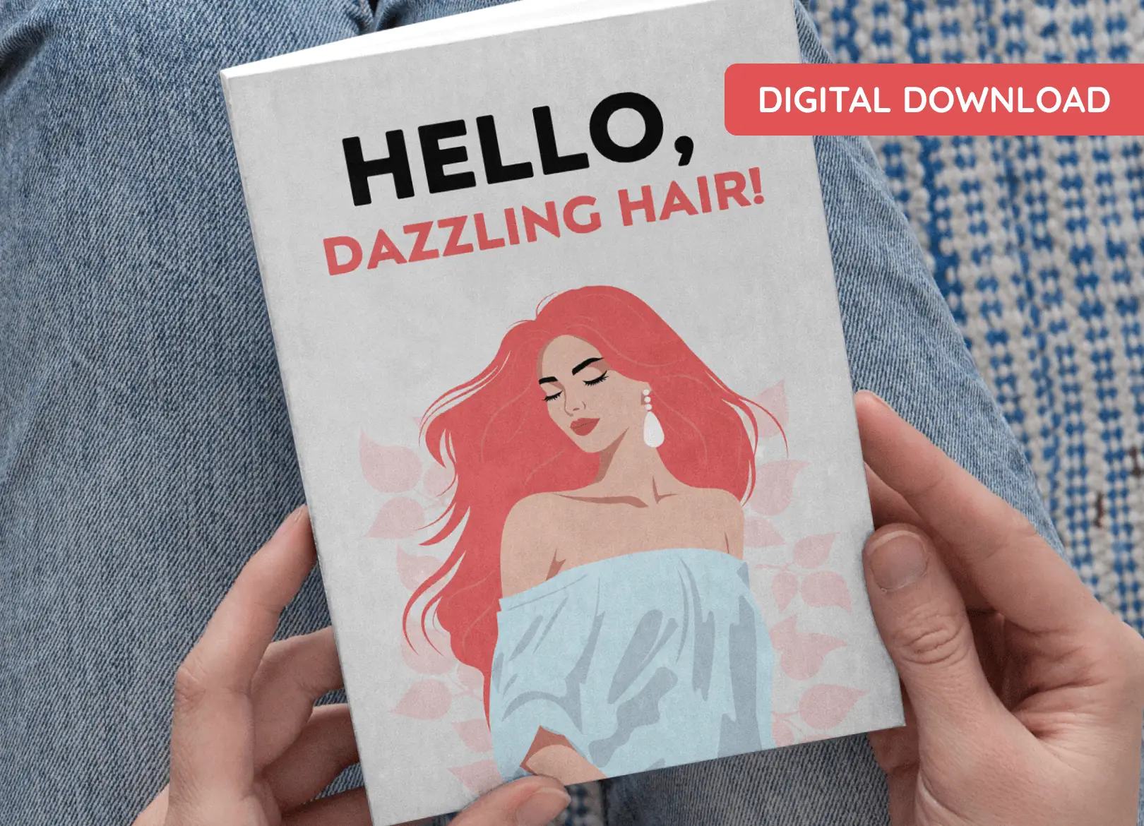 Digital ebook cover "Hello, Dazzling Hair!" by primeBiome, a comprehensive guide for achieving healthy, shiny hair through scalp microbiome care.